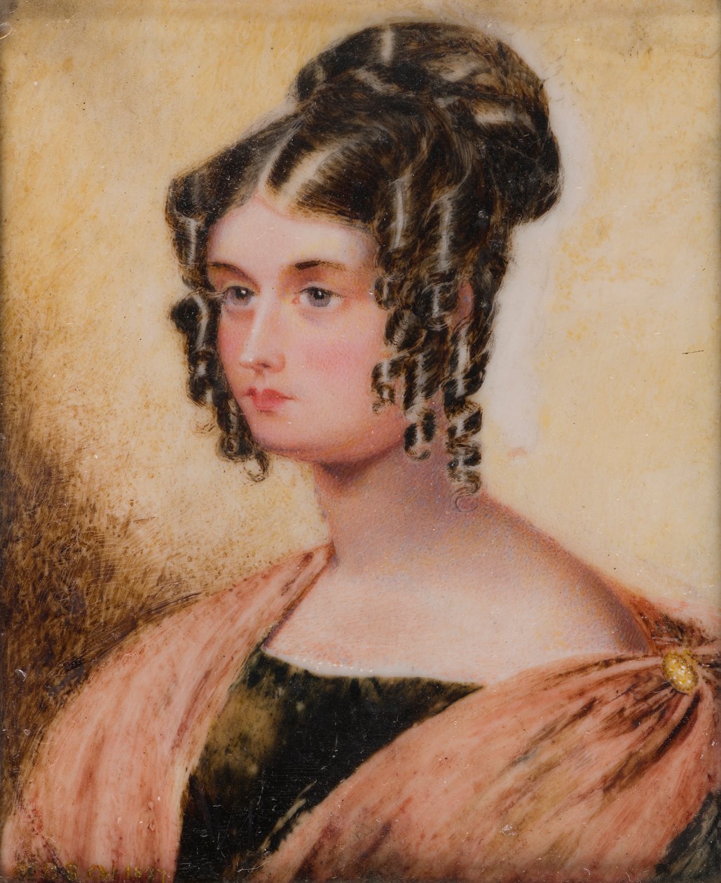 Portræt af Eliza Caroline Chamberlain, hon. Mrs Charles Bridgeman (1799-1887), ca. 1817-60 (olie på elfenben) af Henry (circle of) Collen