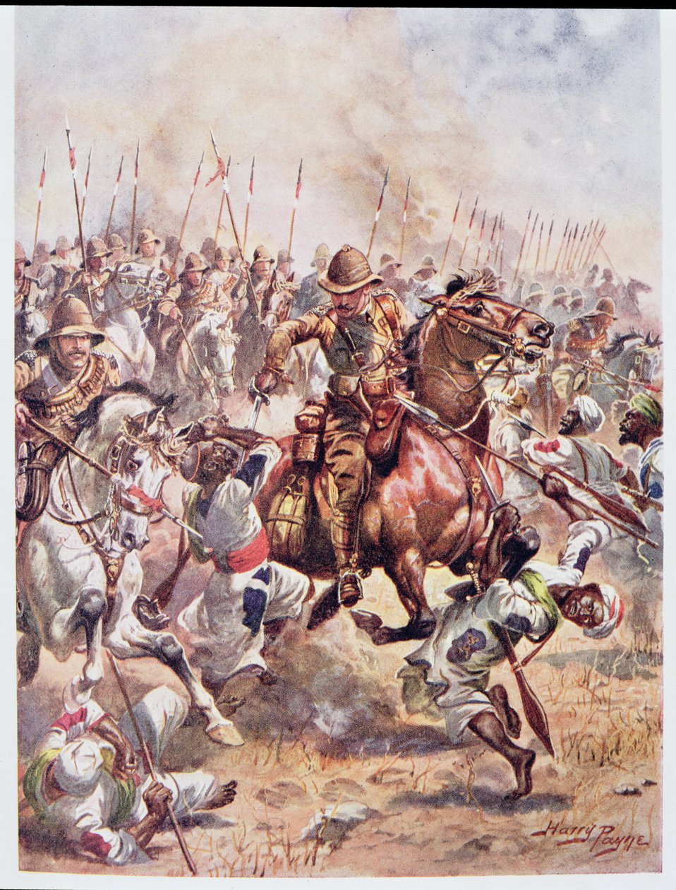 Charge of the Twenty-First Lancers, illustration fra "Glorious Battles of English History" af major C.H. Wylly, 1920