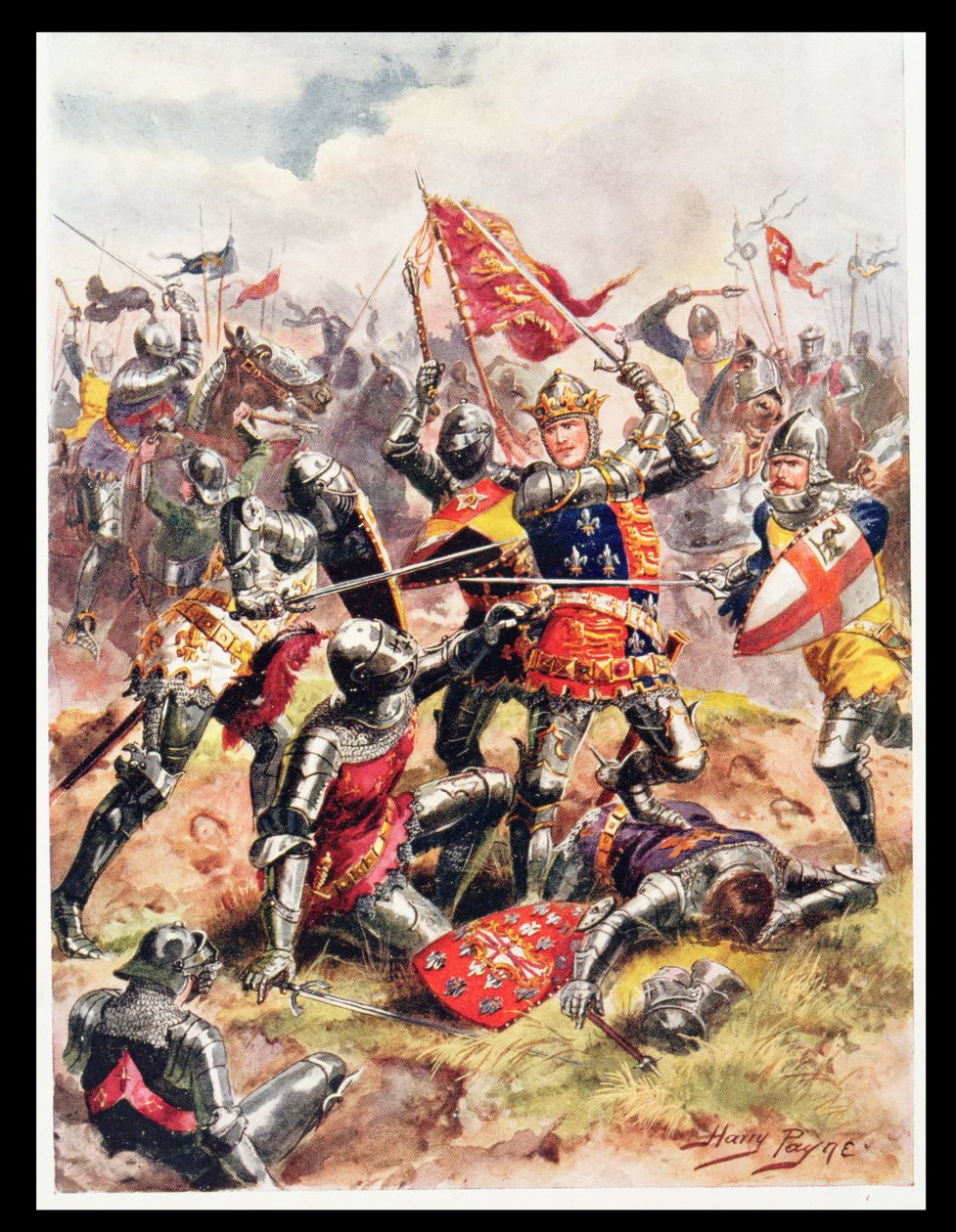 Kong Henrik V (1387-1422) kæmper med heroisk tapperhed, illustration fra 