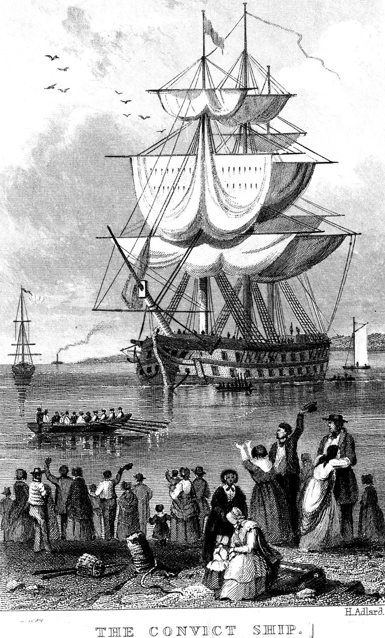 The Convict Ship, c1820. af Henry Adlard