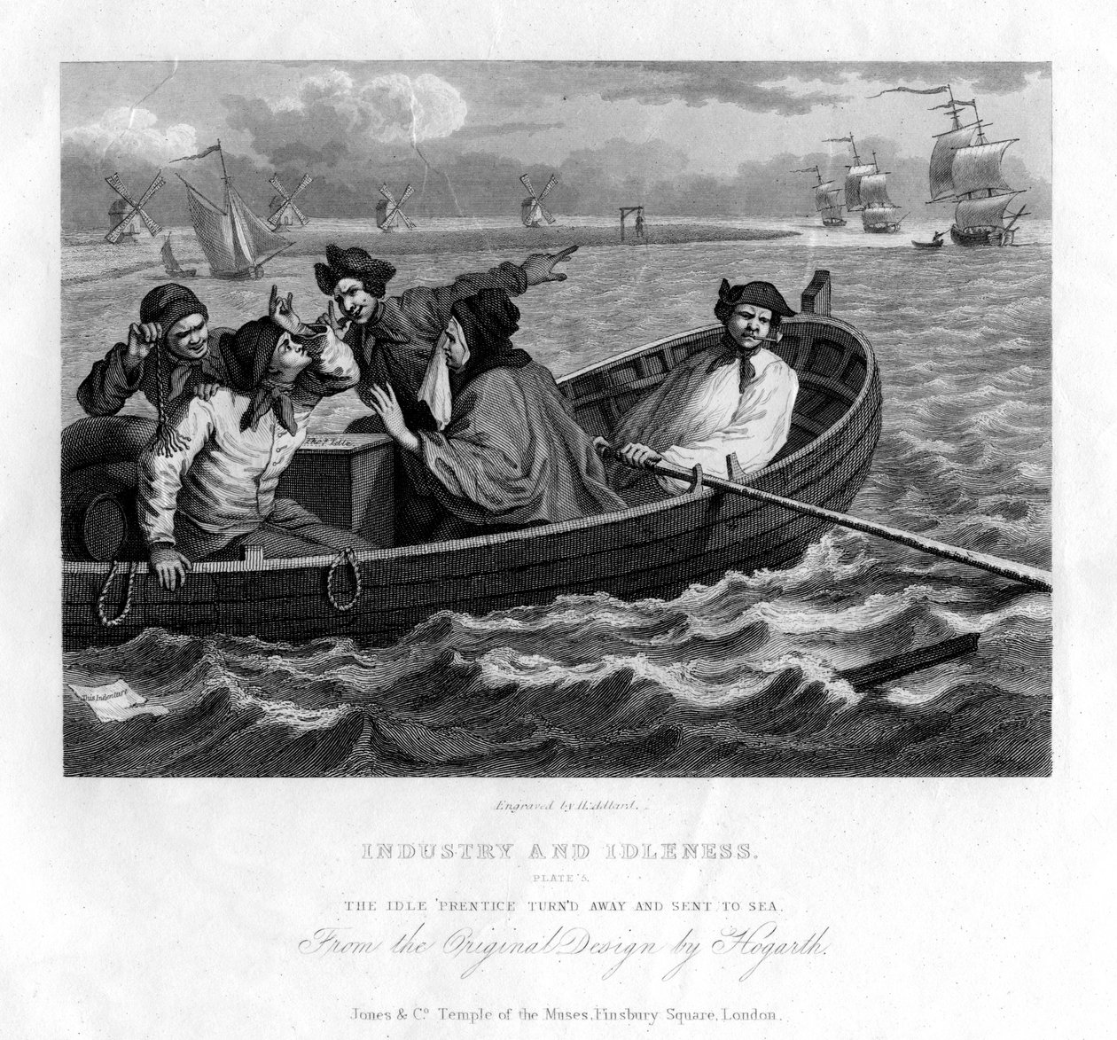 Den ledige lærling vendte sig væk og blev sendt til søs, plade V af Industri og lediggang, 1833. af Henry Adlard