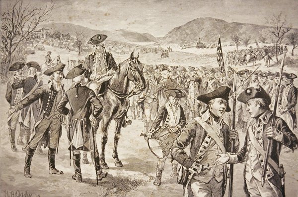 Opløsning af den amerikanske kontinentale hær i New Windsor, New York, begyndelsen af november 1783 (litho) af Henry Alexander (after) Ogden