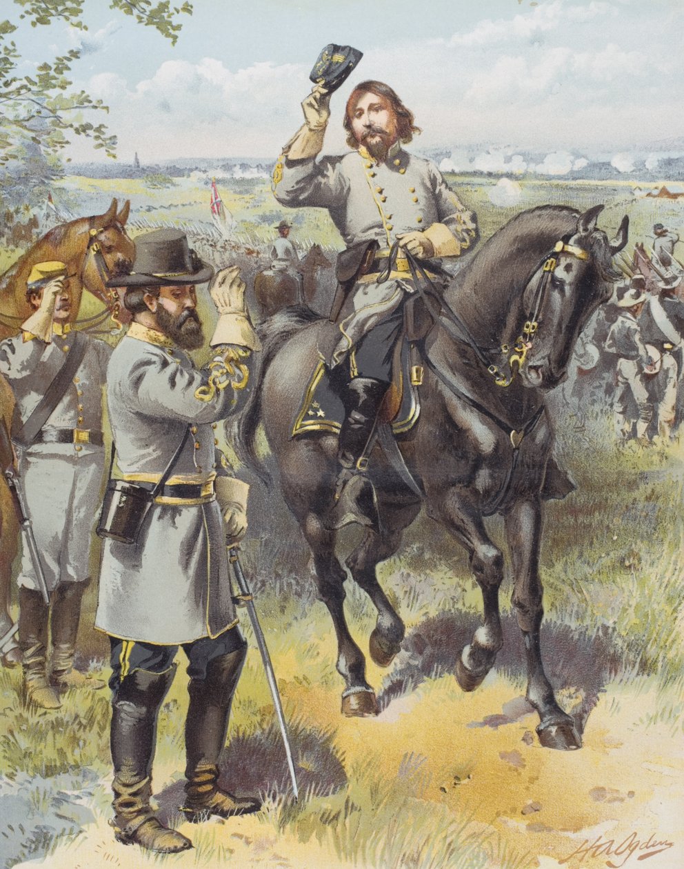 General Pickett tager imod ordre fra General Longstreet, Battle of Gettysburg, 3. juli 1863 (farve litho) af Henry Alexander (after) Ogden