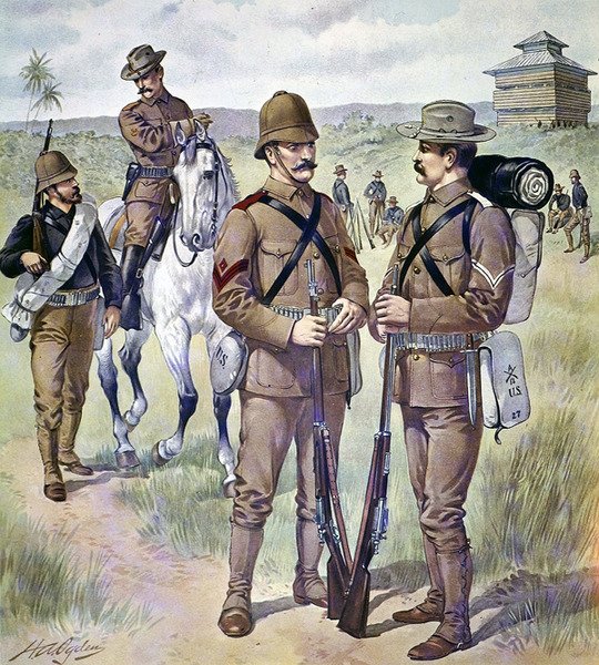 U.S. Army uniformer 1898-1900: Khaki feltkjole til hvervede mænd (farve litho) af Henry Alexander (after) Ogden