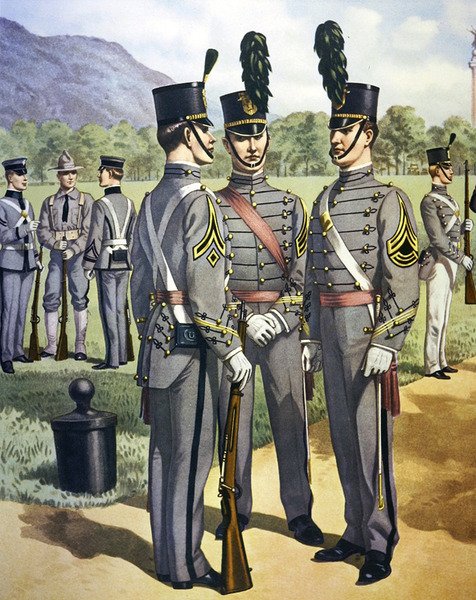 West Point Military Academy kadetuniformer fra 1902-07 (farve litho) af Henry Alexander (after) Ogden
