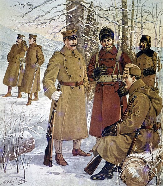 Vinteruniformer fra den amerikanske hær 1901-07 (farve litho) af Henry Alexander (after) Ogden