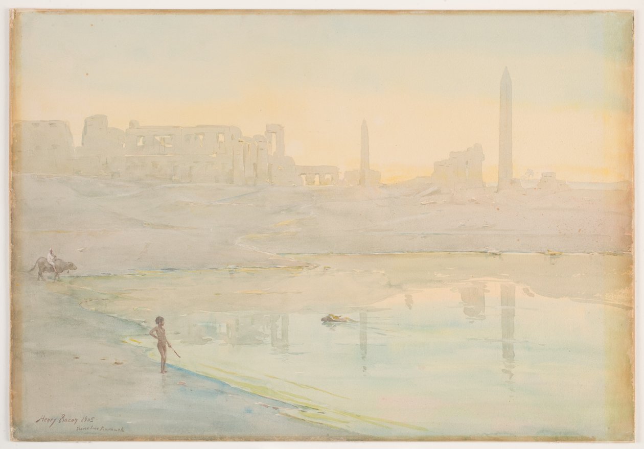 Sacred Lake, Karnak, 1905 (wc over blyant på papir) af Henry Bacon
