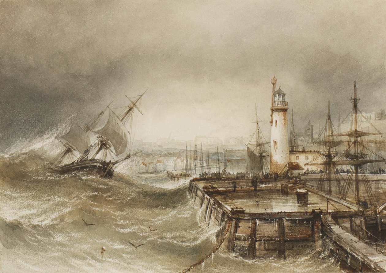 Indgangen til Scarborough Harbor (wc på papir) af Henry Barlow Carter