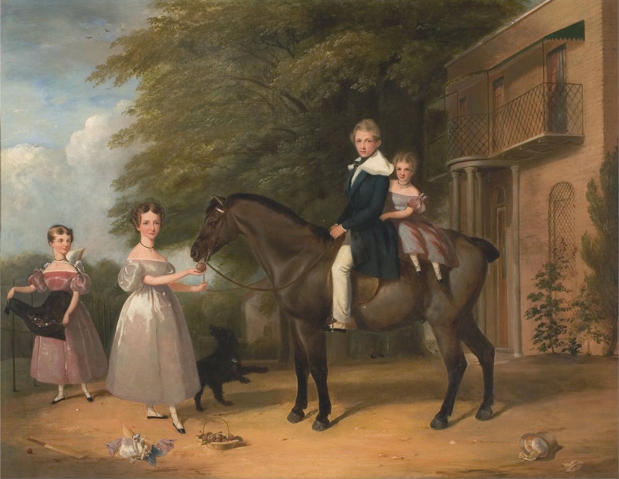 Børn med hest og hund af Henry Barraud