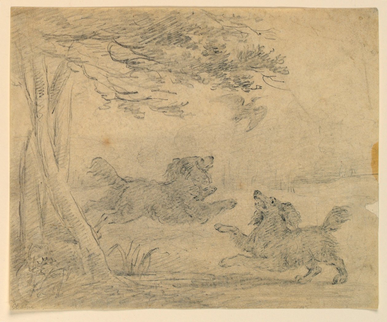 Undersøgelse af to spaniels i en park af Henry Bernard Chalon