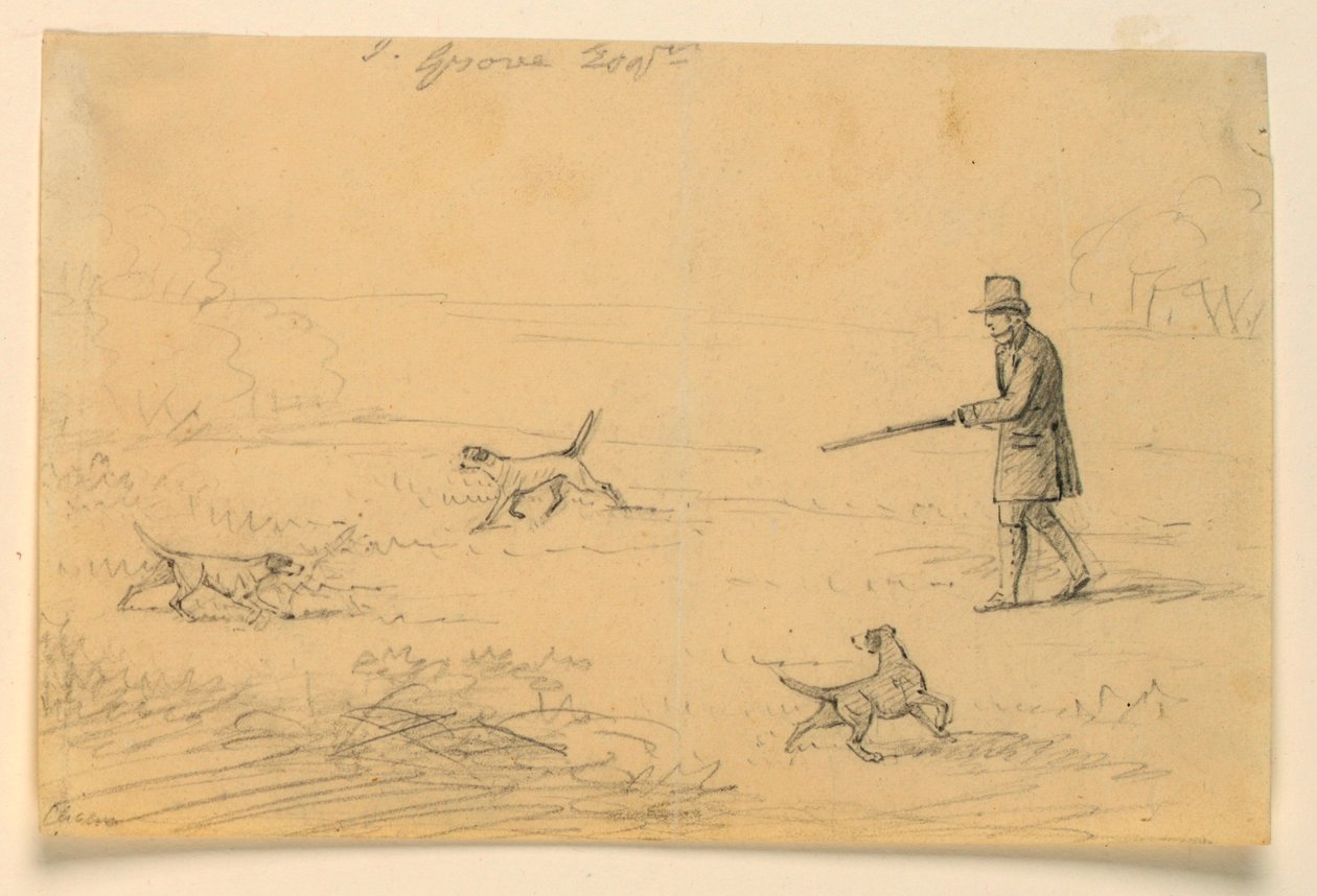 Studie af en gentleman med tre hunde, jagt af Henry Bernard Chalon