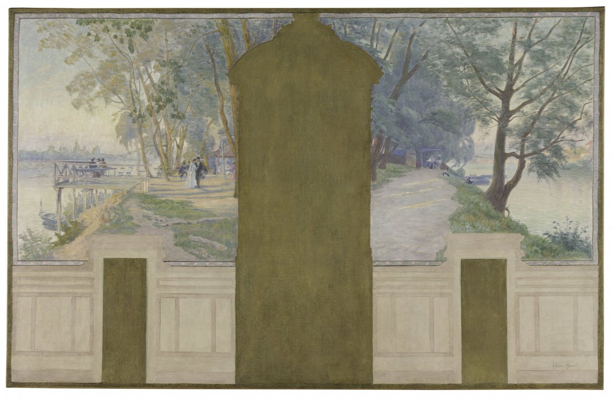Skitse til vielsessalen på rådhuset i Asnières: Landskaber. Seinen med broerne Saint-Ouen og Courbevoie, ca. 1900 (olie på lærred) af Henry Bouvet