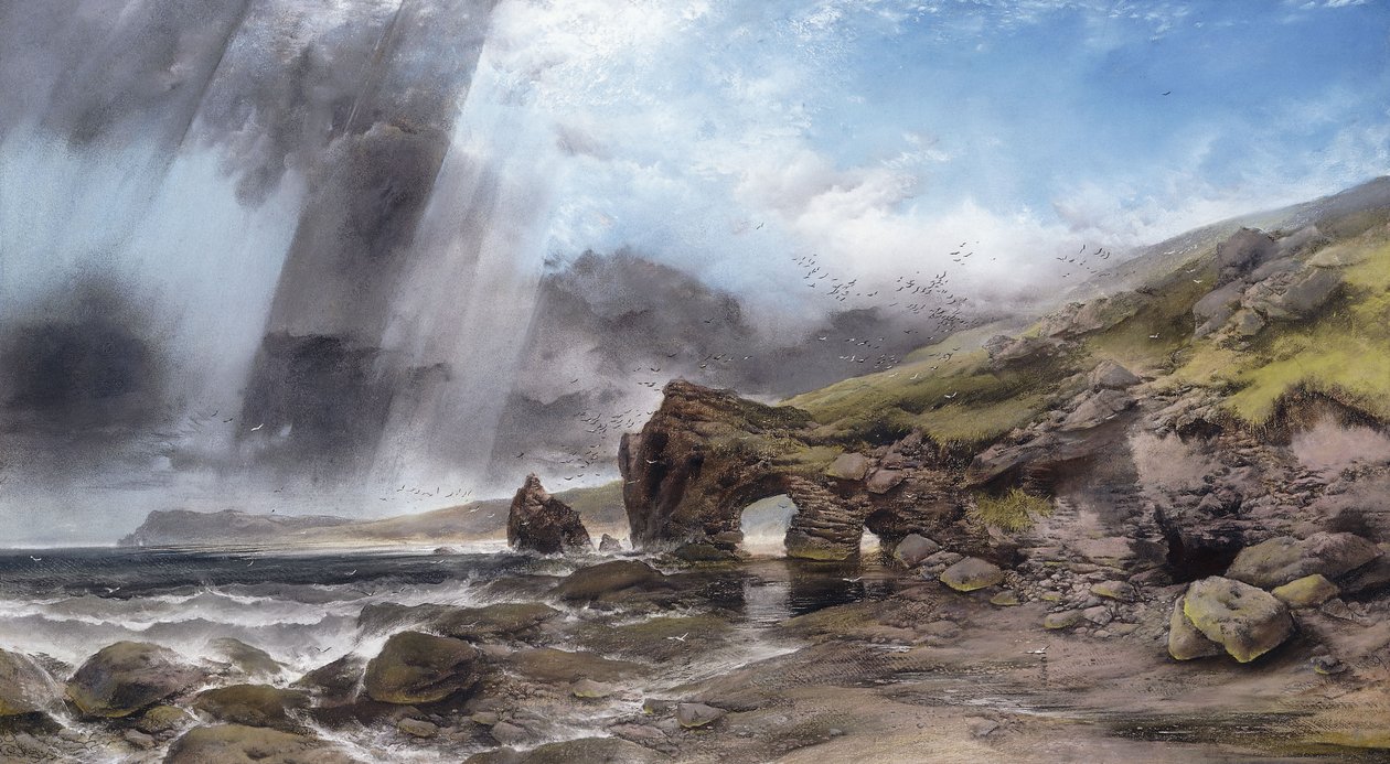En stenet kystlinje ved Padstow, Cornwall, af Henry Bright