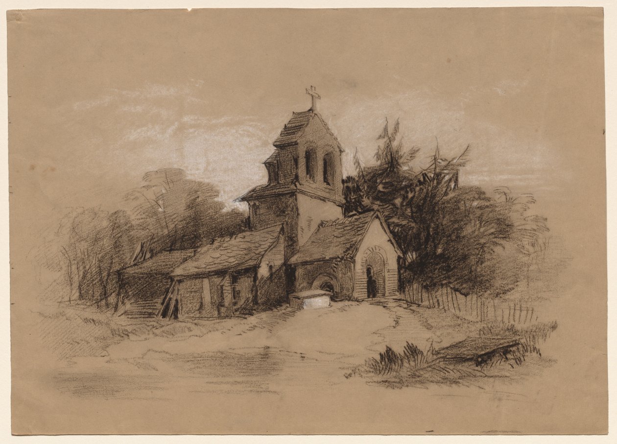 Kirke i et landskab, 1800-tallet. af Henry Bright
