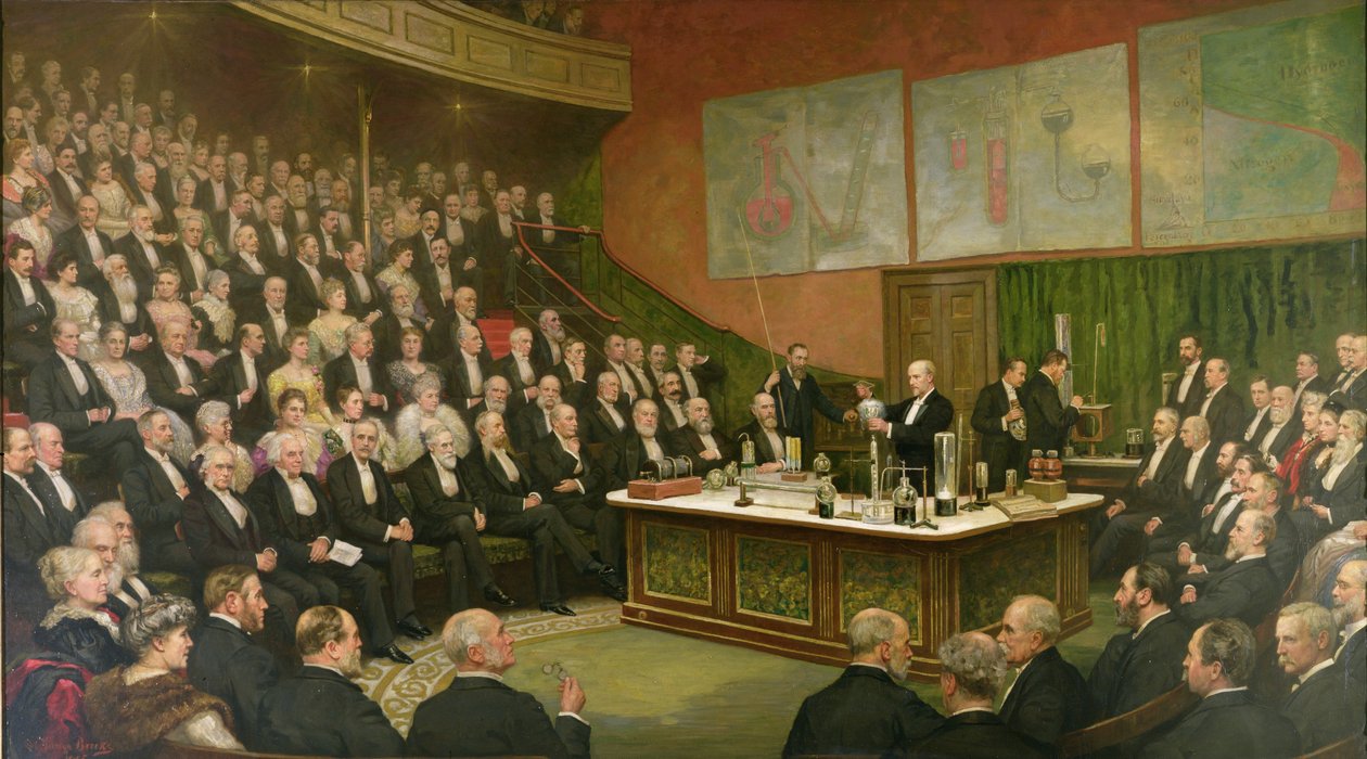 En fredag aften-diskurs på den kongelige institution; Sir James Dewar om flydende brint, 1904 af Henry Brooks