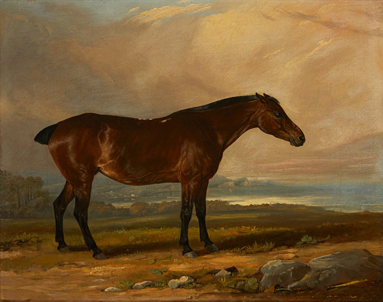 Studie af en bugtjæger i et landskab (olie på lærred) af Henry Calvert