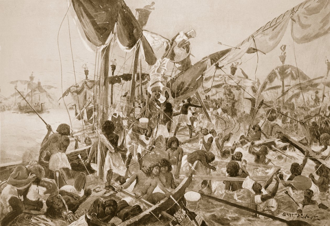 The Sea Fight at Pelusium, illustration fra 
