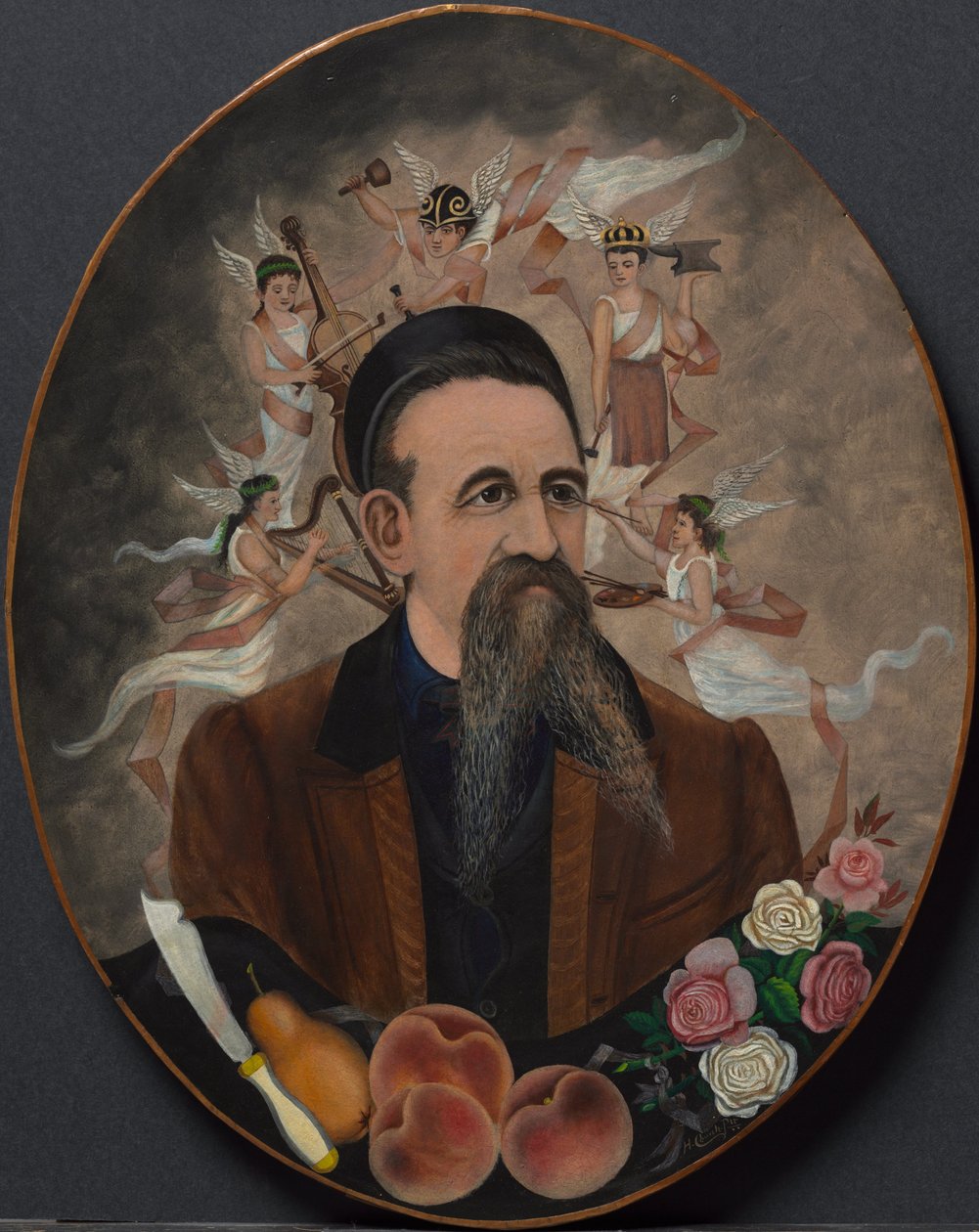 Selvportræt med fem muser, ca. 1880 (olie på papir monteret på plade) af Henry Church