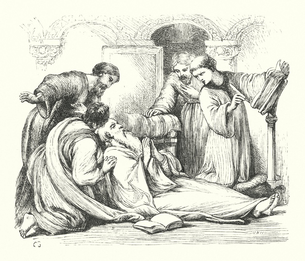 Den ærværdige Bedes død (gravering) af Henry Courtney (after) Selous