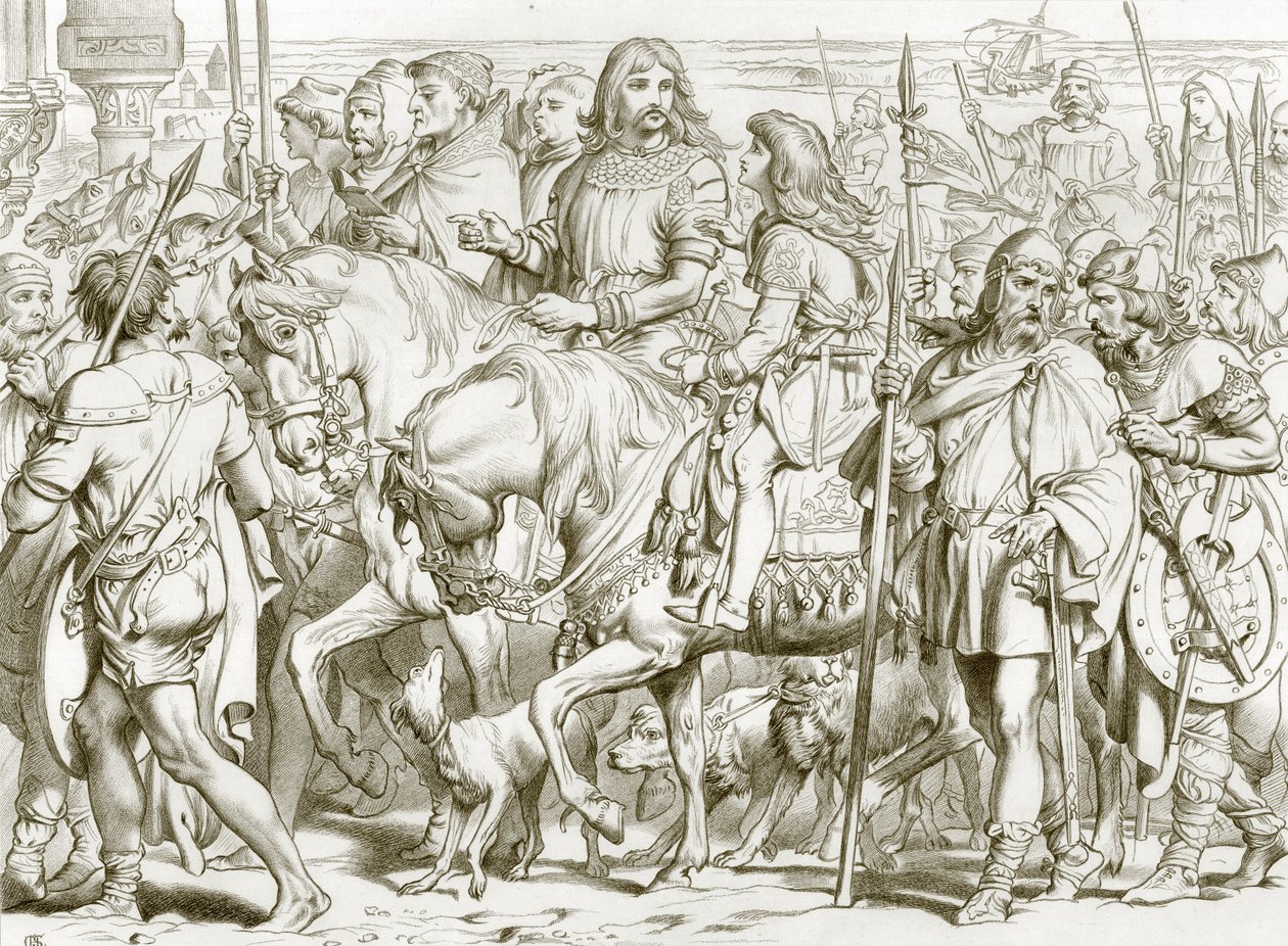 Hereward går ind i den indviede fæstning St Bertin (kobberstik) af Henry Courtney (after) Selous