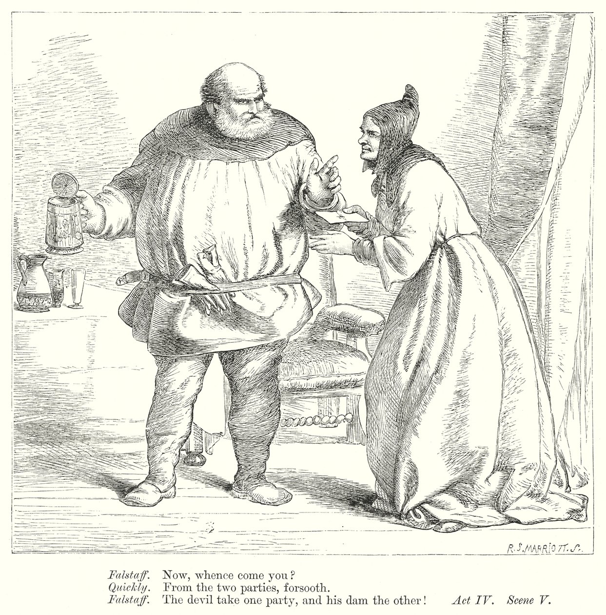 De lystige koner i Windsor (kobberstik) af Henry Courtney (after) Selous