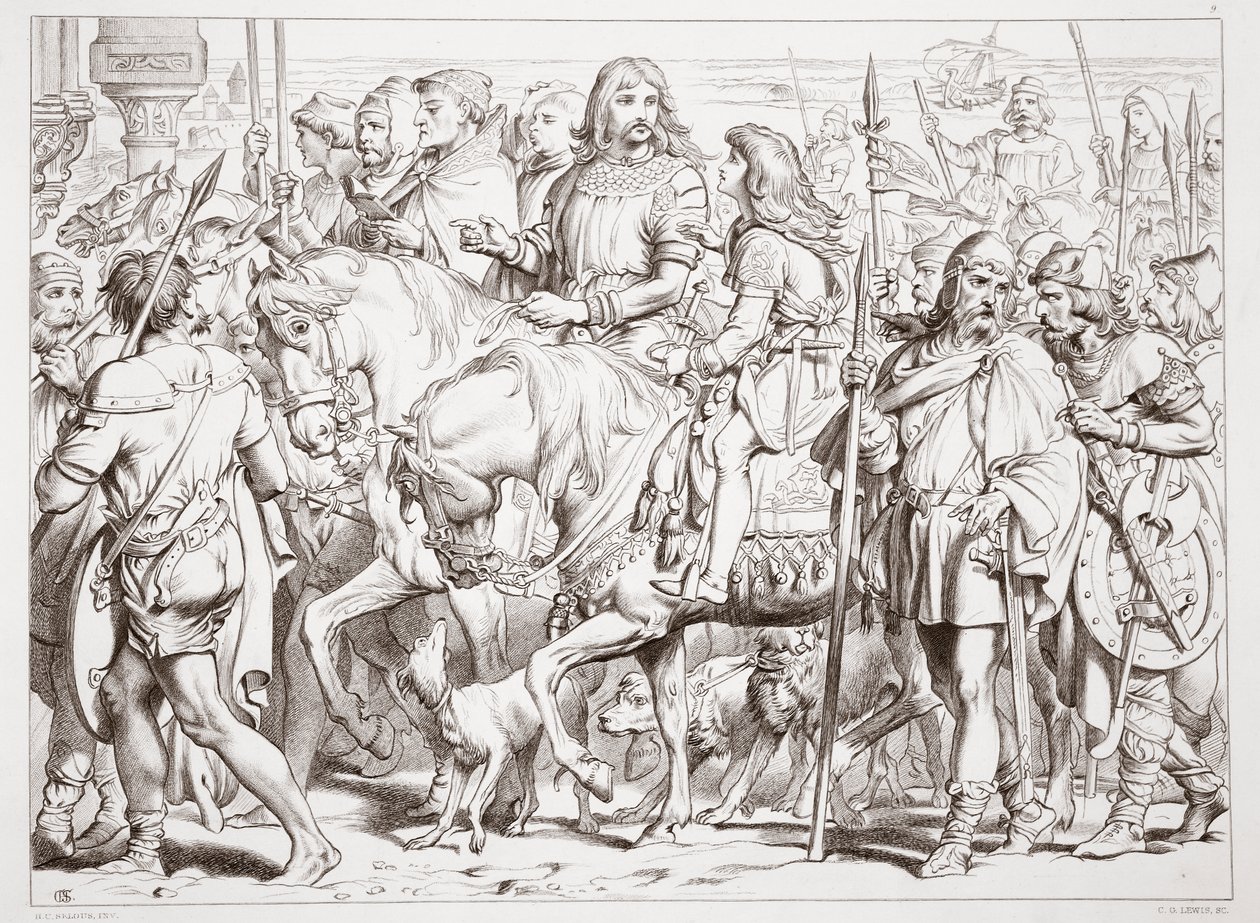 Hvordan Hereward går ind i den indviede fæstning St. Bertin, illustration fra Hereward den Store af Charles Kingsley, pub. 1870, graveret af C.G. Lewis (stålpladegravering) af Henry Courtney Selous