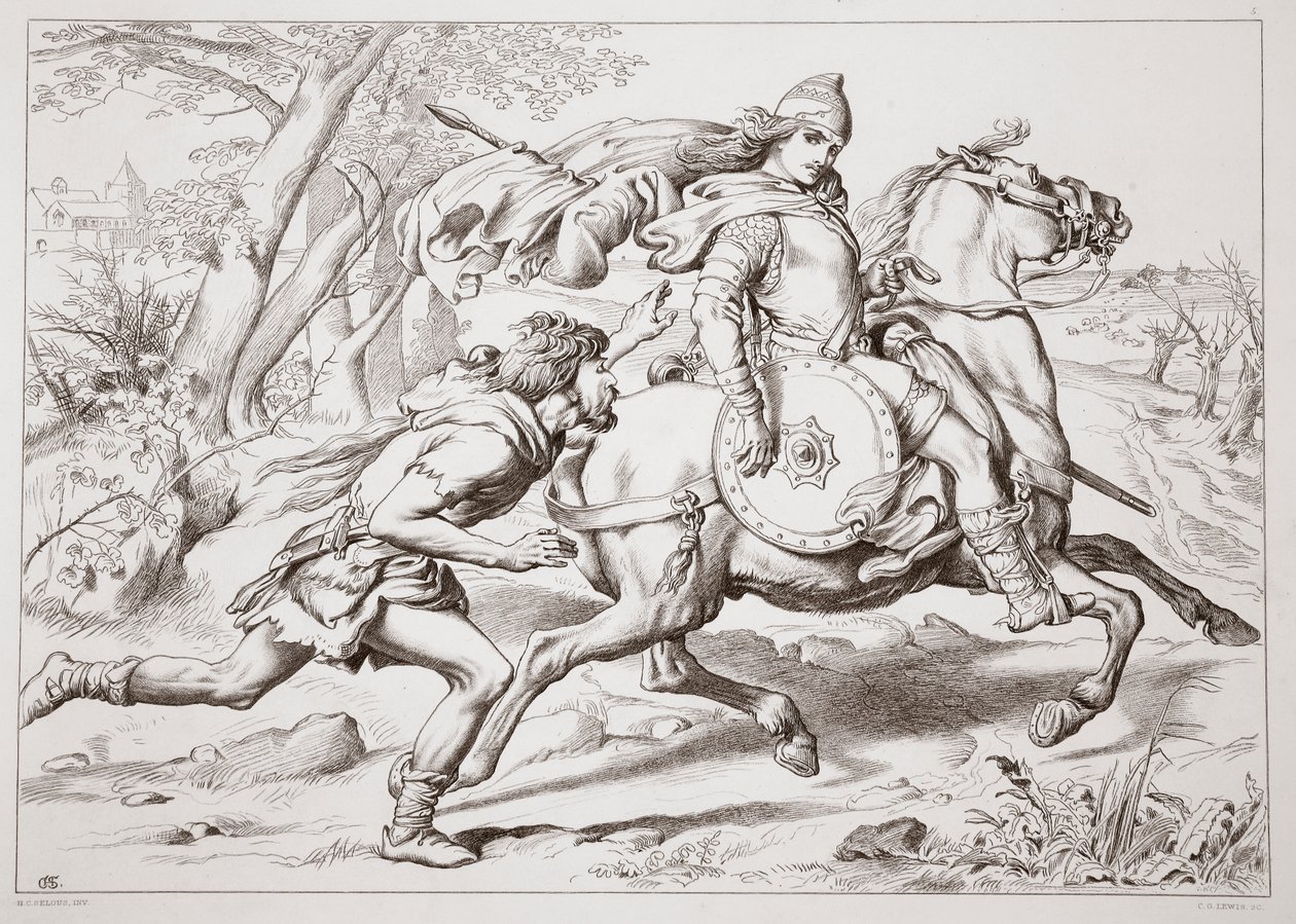 Hvordan Martin Lightfoot overtager Hereward, illustration fra Hereward the Great af Charles Kingsley, pub. 1870, graveret af C.G. Lewis (stålpladegravering) af Henry Courtney Selous