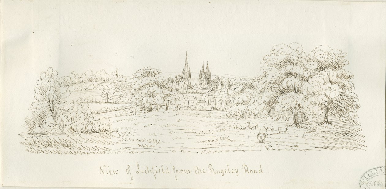 Lichfield - North View (fjern): pentegning, nd [1788-1855] (tegning) af Henry Curzon Allport