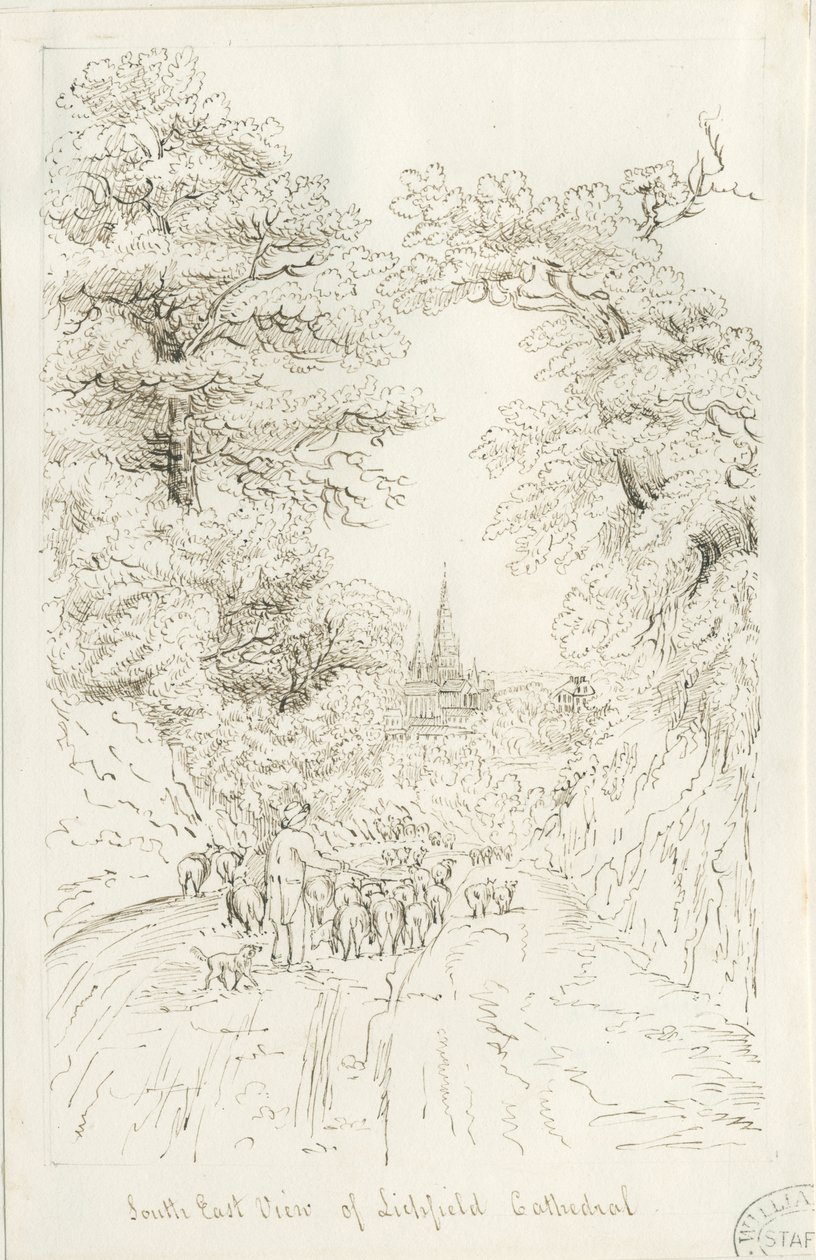Lichfield Cathedral - South East View (fjern): pentegning, nd [19th cent] (tegning) af Henry Curzon Allport