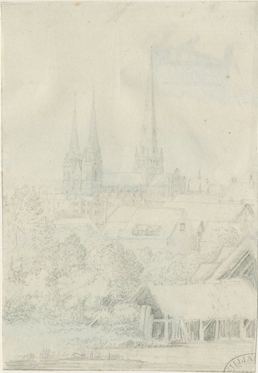 Lichfield Cathedral - South West View: blyantstegning, nd [?1788-1855] (tegning) af Henry Curzon Allport