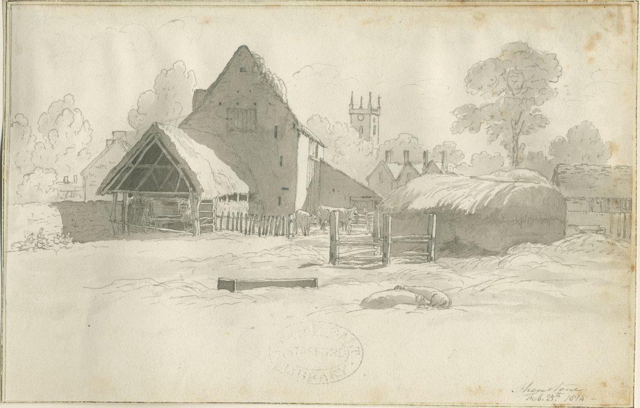 Shenstone - Farm: sepia tegning, nd [1788-1855] (tegning) af Henry Curzon Allport