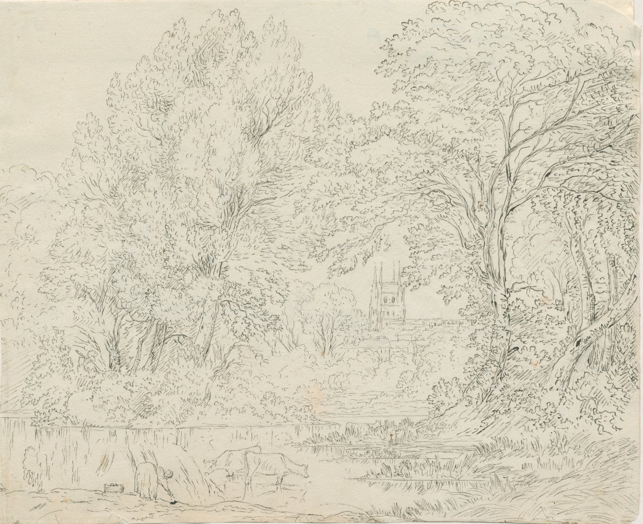 Tamworth - Landlig udsigt: pen- og blæktegning, nd [1788-1855] af Henry Curzon Allport