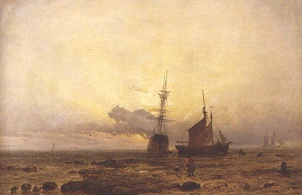 Kystscene, aften af Henry Dawson