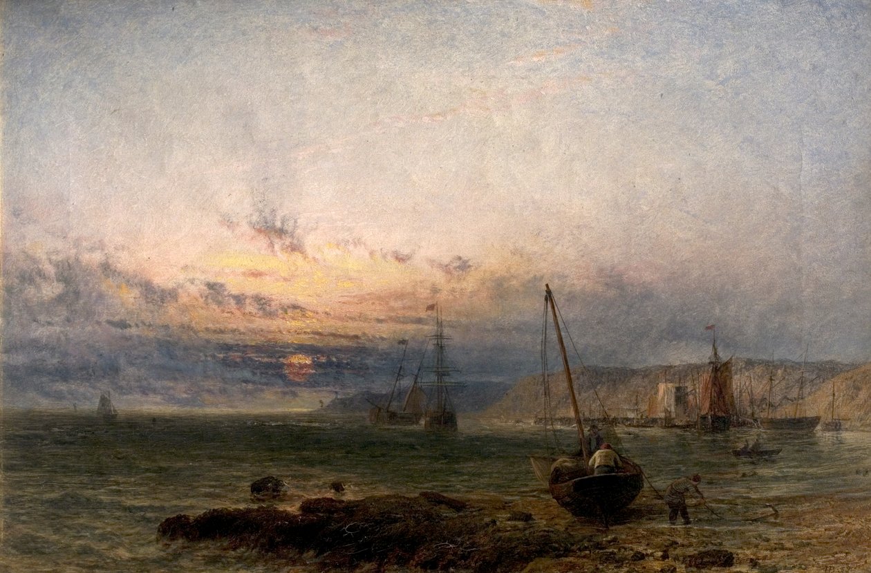 Kystscene, solnedgang, 1852 af Henry Dawson
