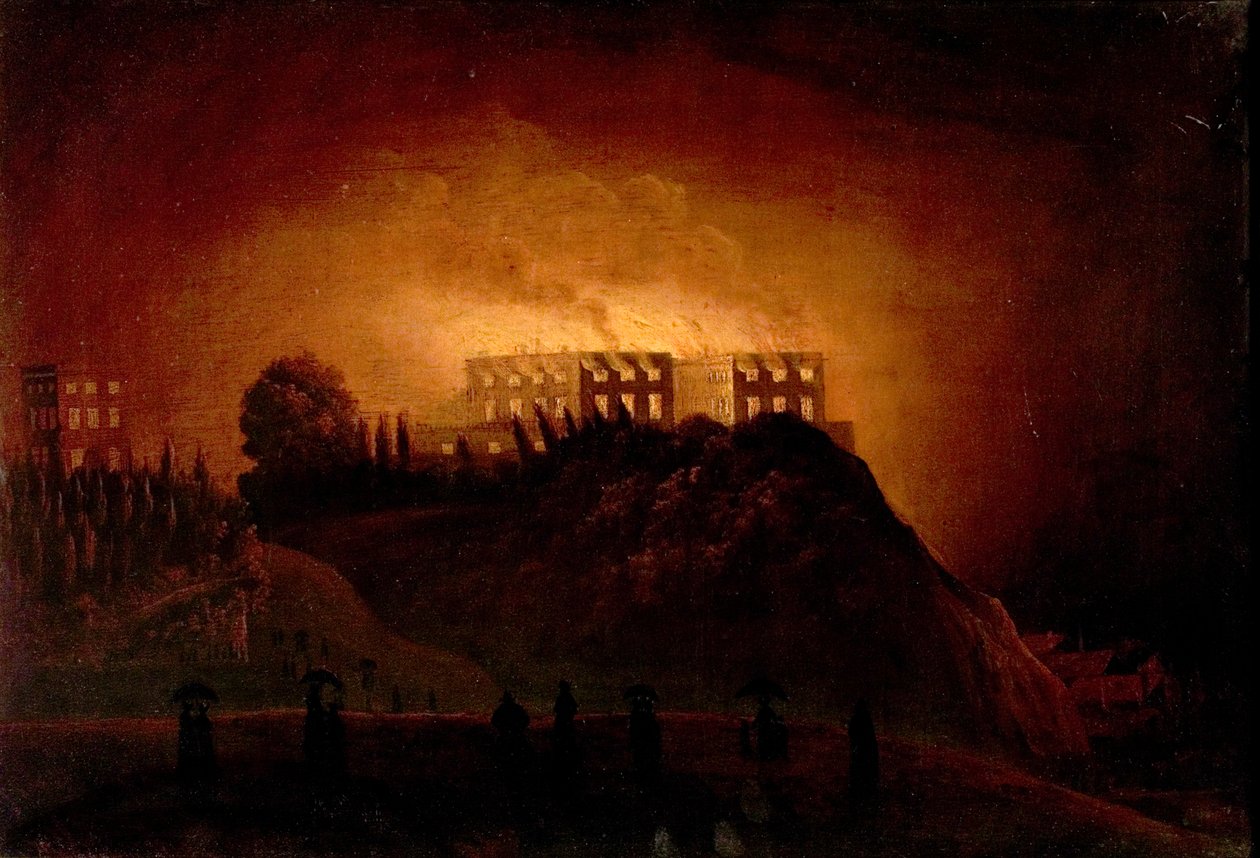 Nottingham Castle on Fire, 10. oktober 1831, midten af det 19. århundrede af Henry Dawson