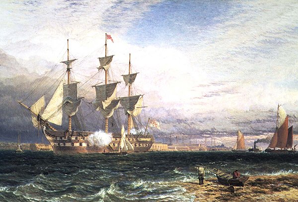 Sheerness, Island of Sheppey, Guardship Saluting af Henry Dawson