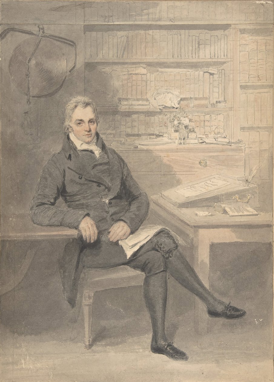 Portræt af en mand, siddende foran et skrivebord, 1795-1800. af Henry Edridge