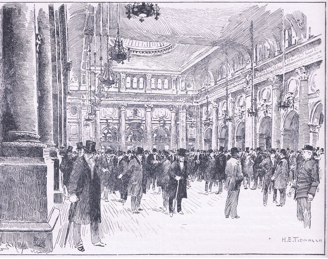 Inde på Royal Exchange i Manchester, illustration fra Cassells History of England, 1900-tallet af Henry Edward Tidmarsh