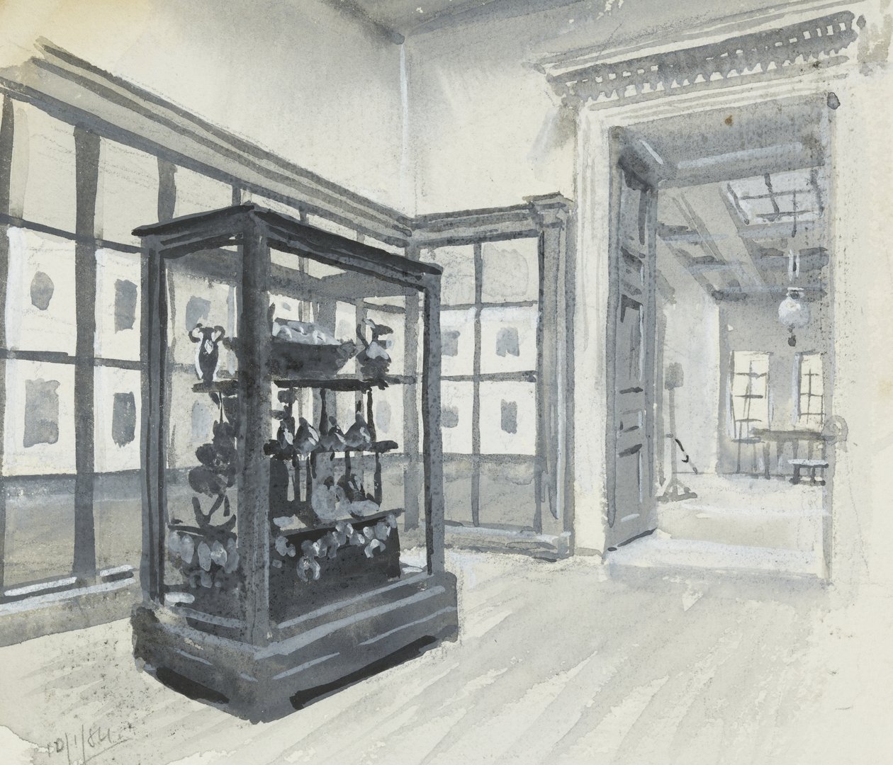 Indvendigt billede af British Museum, der viser galleriet med graveringer af Henry Edward Tidmarsh
