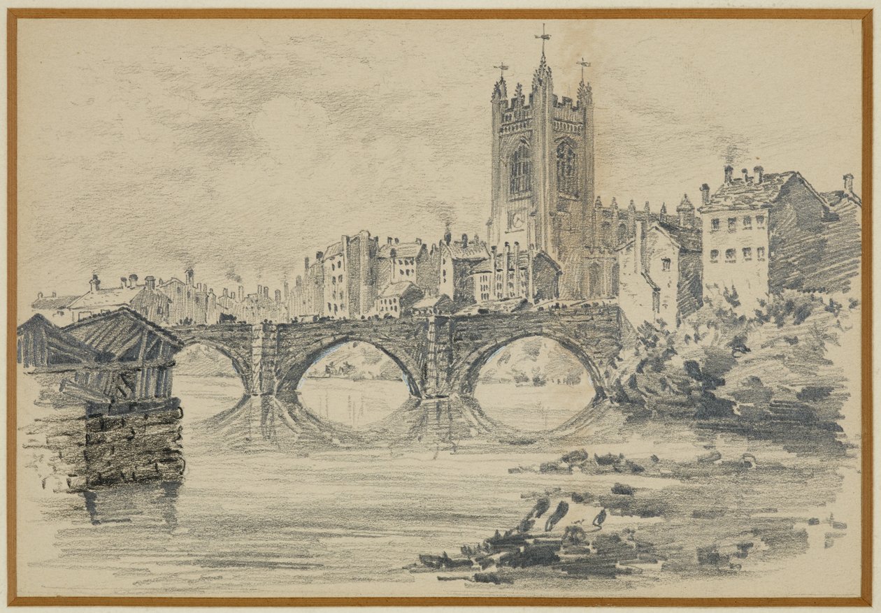 Den gamle kirke og Salford Bridge (fra et gammelt tryk) af Henry Edward Tidmarsh