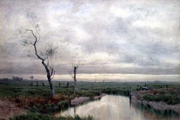 Coastal Marshlands (akvarel) af Henry Farrer