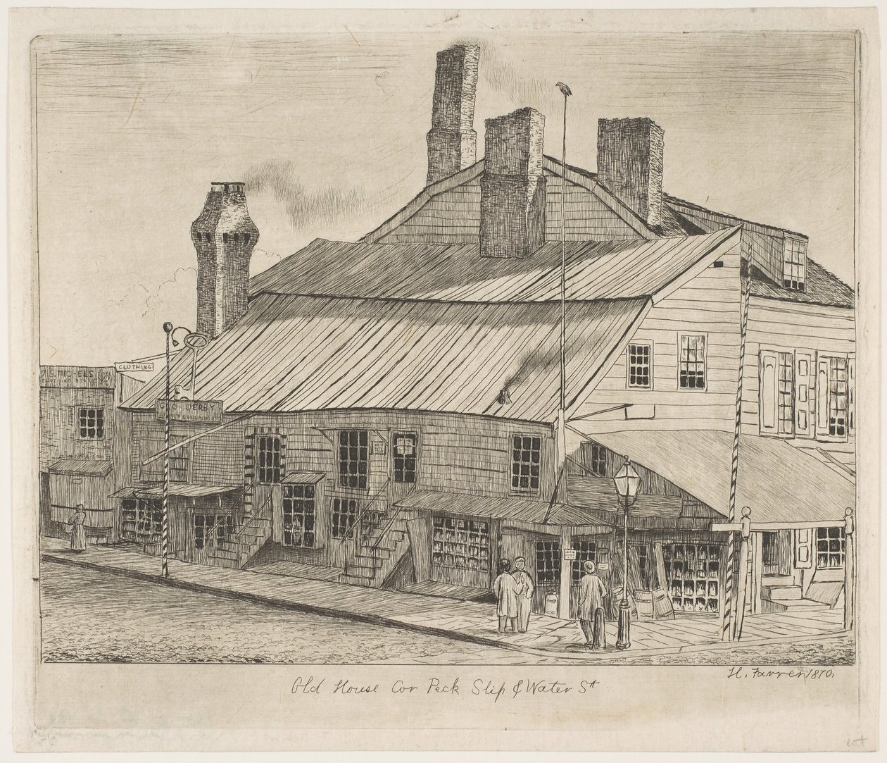Old House, Corner of Peck Slip and Water Street fra Scenes of Old New York, 1870. af Henry Farrer