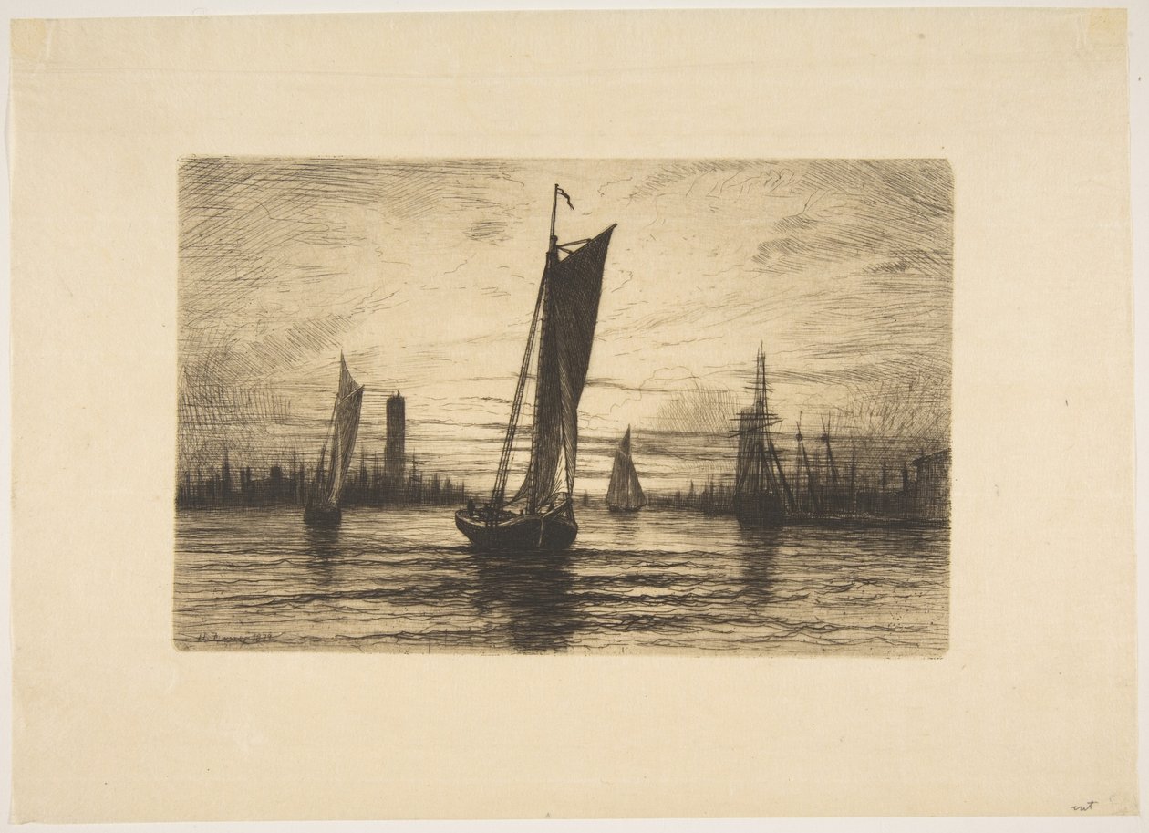 Solnedgang ved East River af Henry Farrer