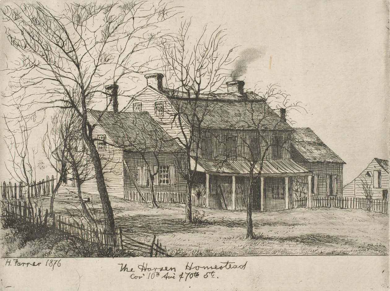 The Harsen Homestead, hjørnet af 10th Avenue og 70th Street fra Scenes of Old New York, 1876. af Henry Farrer