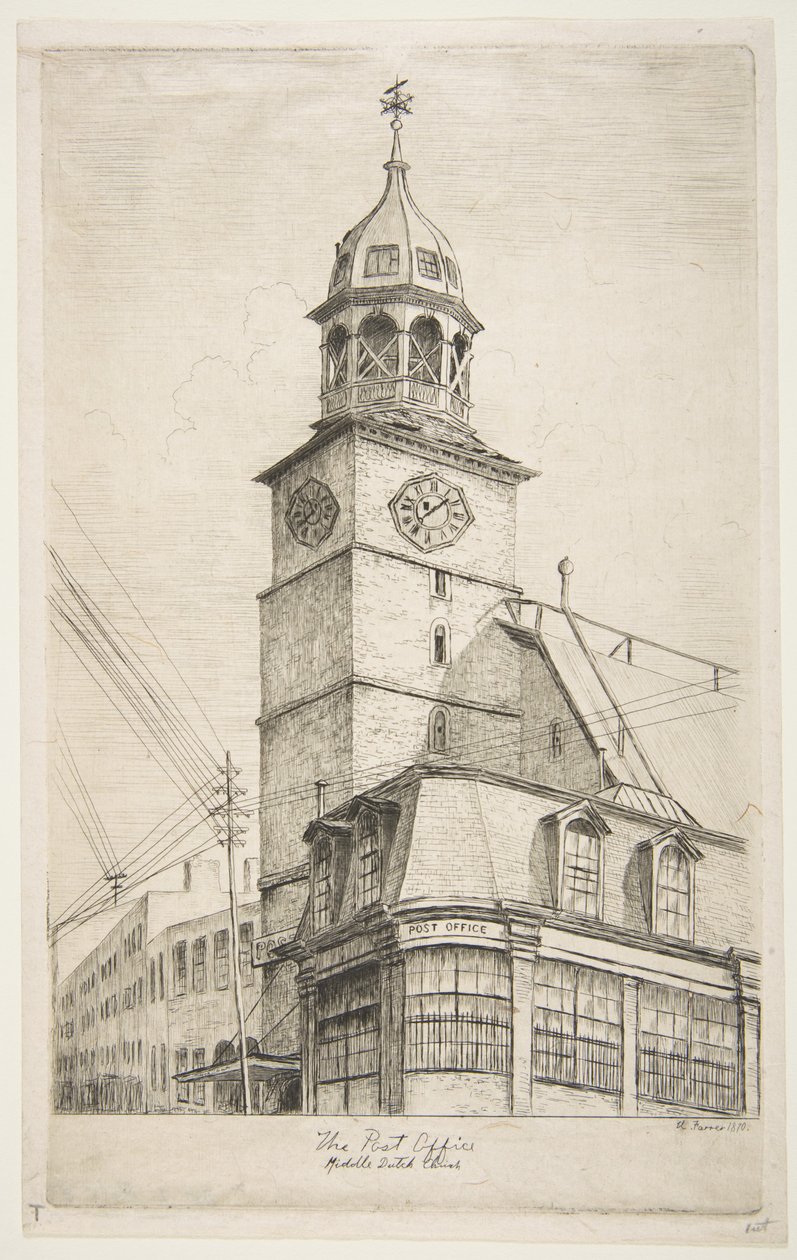 Posthuset, Middle Dutch Church, fra «Scener fra det gamle New York» af Henry Farrer