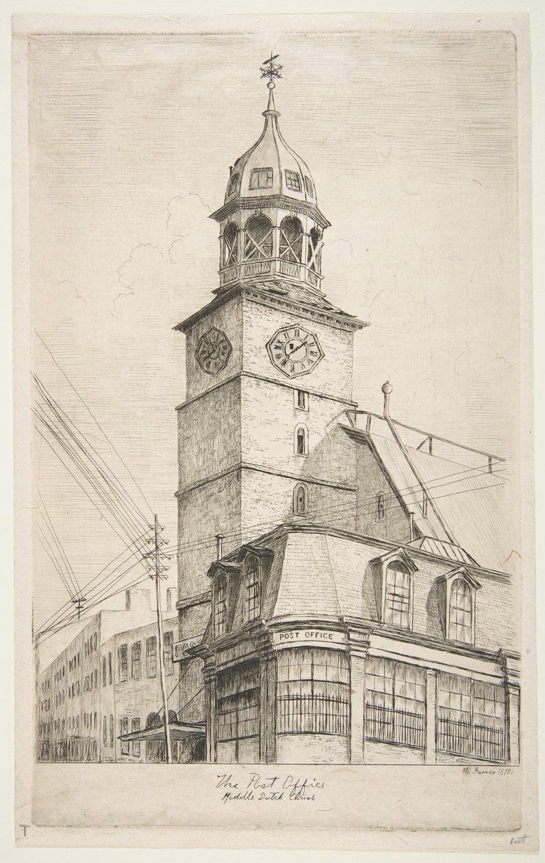 The Post Office, Middle Dutch Church fra Scenes of Old New York, 1870. af Henry Farrer