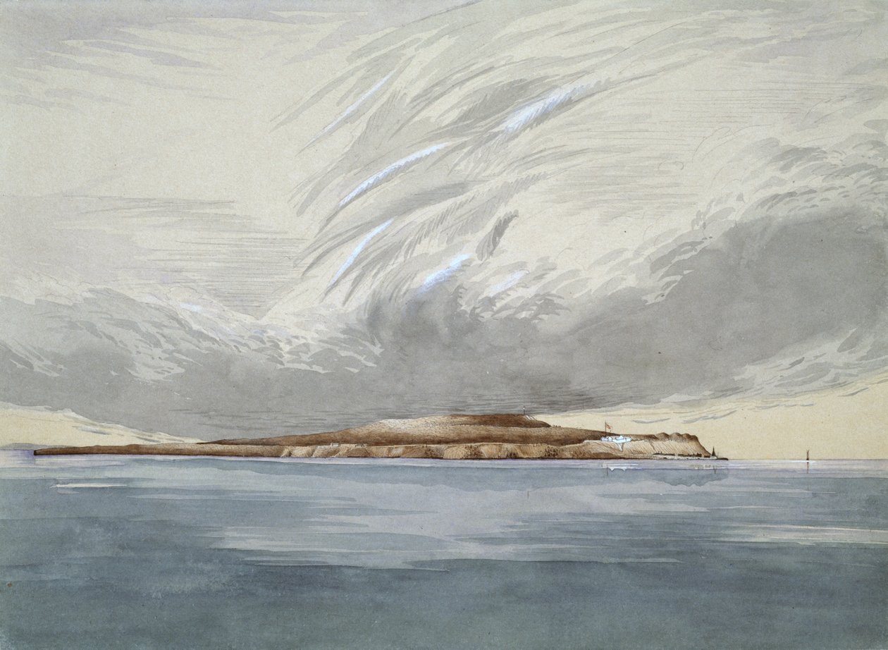 Fort og øen Mackinaw, oktober 1842 (wc på papir) af Henry Francis Ainslie