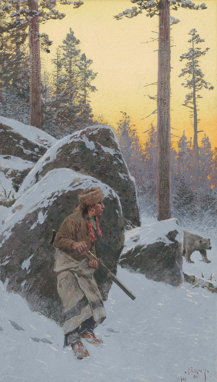 The Indian Bear Hunter, 1911 (akvarel på papir monteret om bord) af Henry Francois Farny