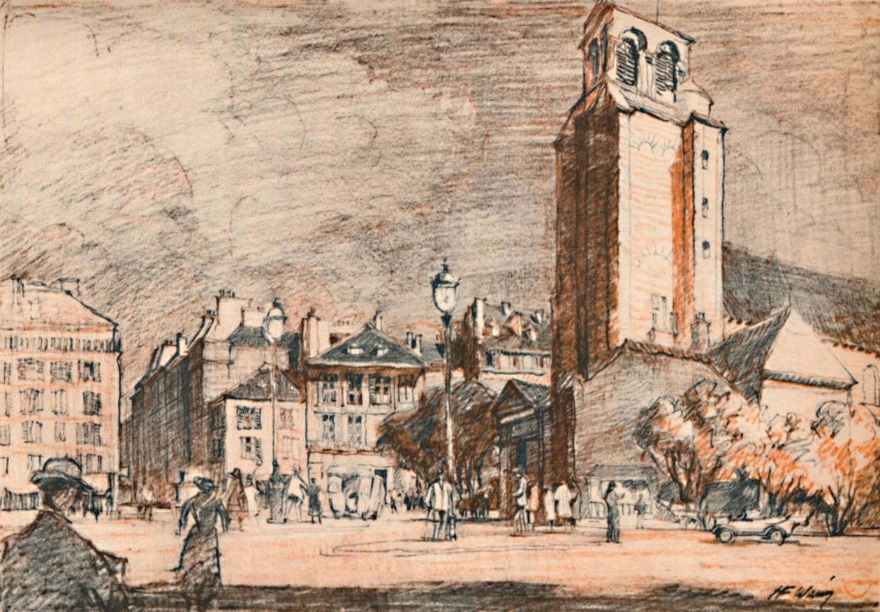 St. Germain Des Pres I det gamle kvarter., c1927, 1927 af Henry Franks Waring