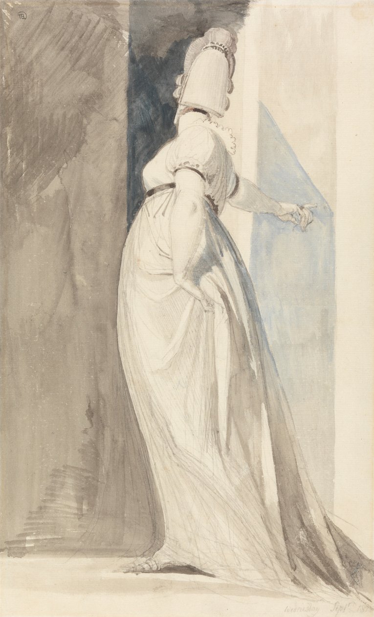 Set bagfra af en stående kvinde, kaldet fru Fuseli af Johann Heinrich Füssli
